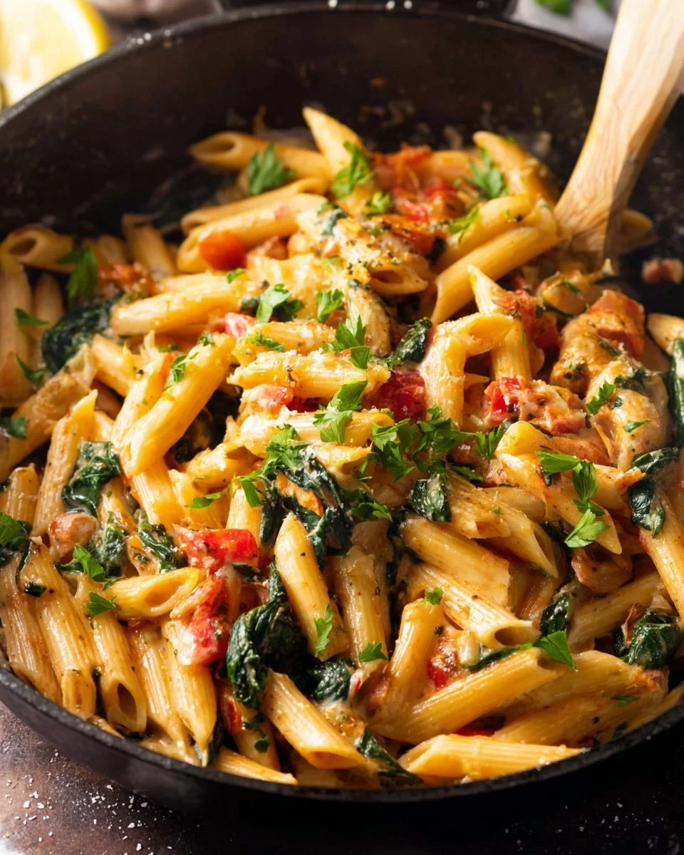 Cajun Chicken Pasta served in a bowl topped with herbs and spices