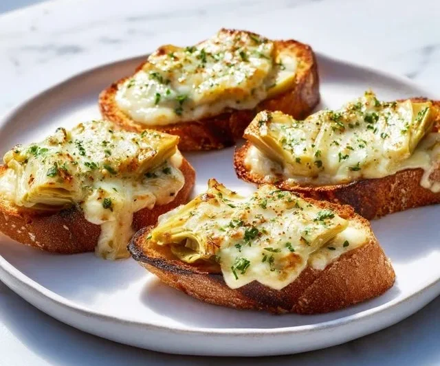 Cheesy Artichoke Crostini