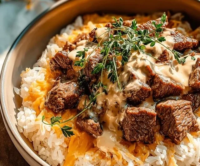Cheesy Steak Rice Bowl
