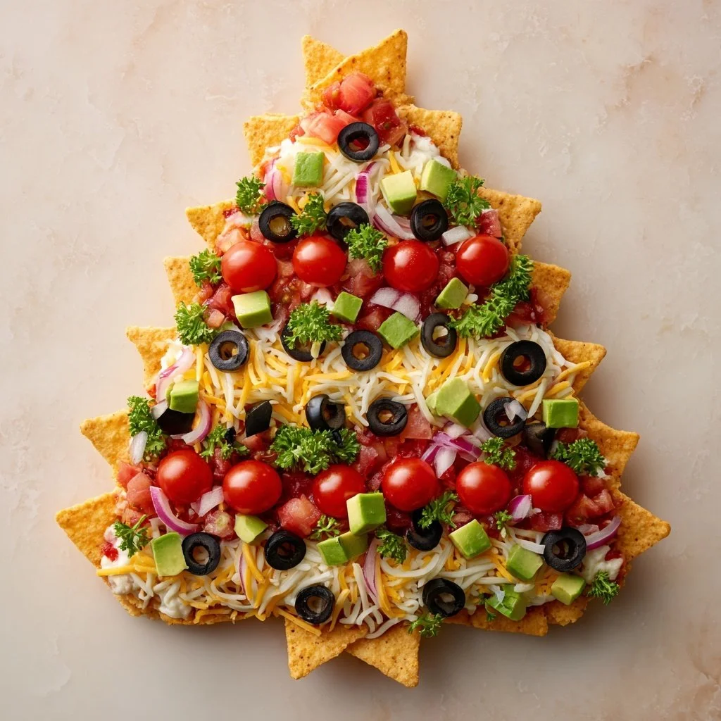 Delicious Christmas Tree 7 Layer Dip for festive holiday gatherings