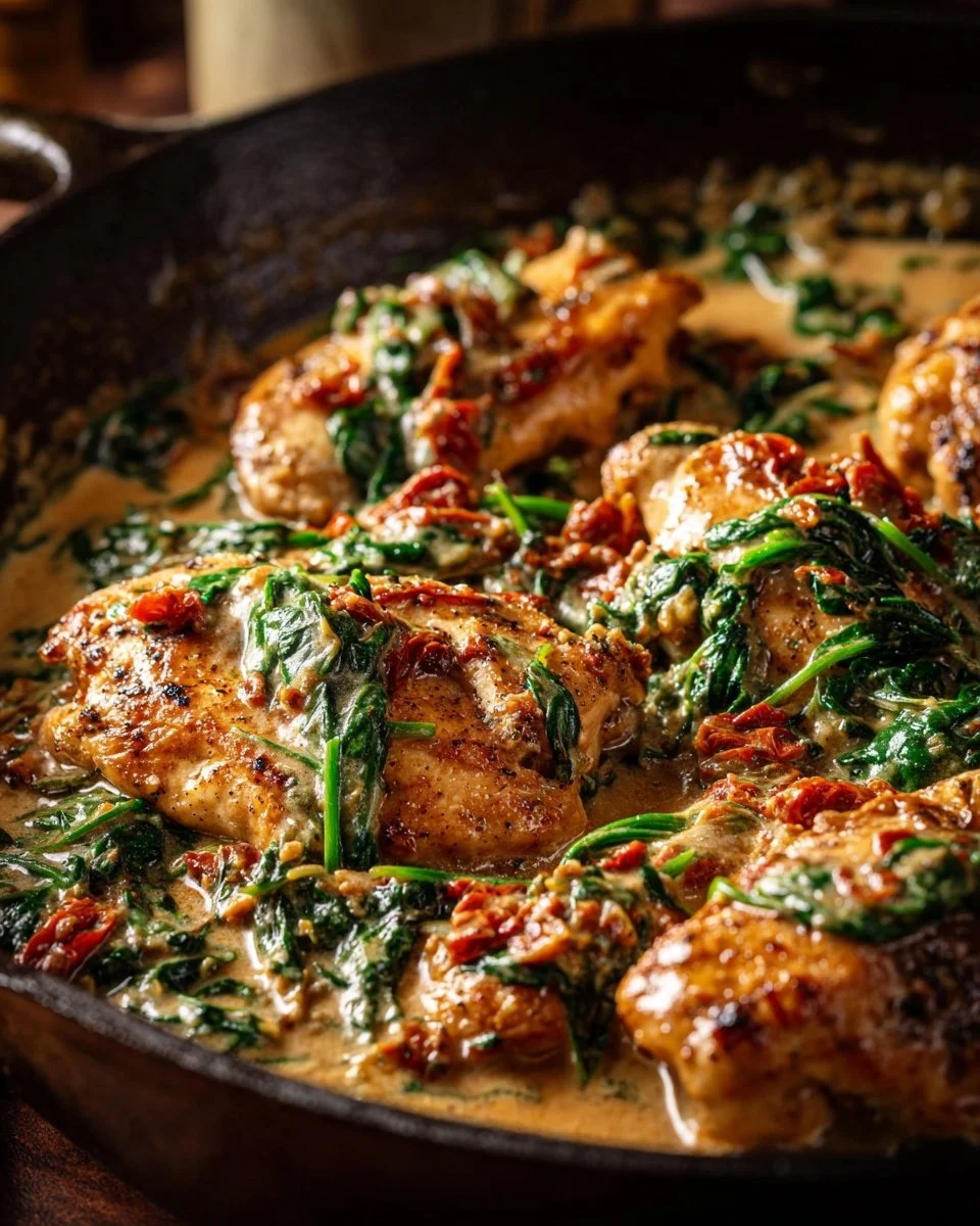Creamy Tuscan chicken dish with herbs and creamy sauce