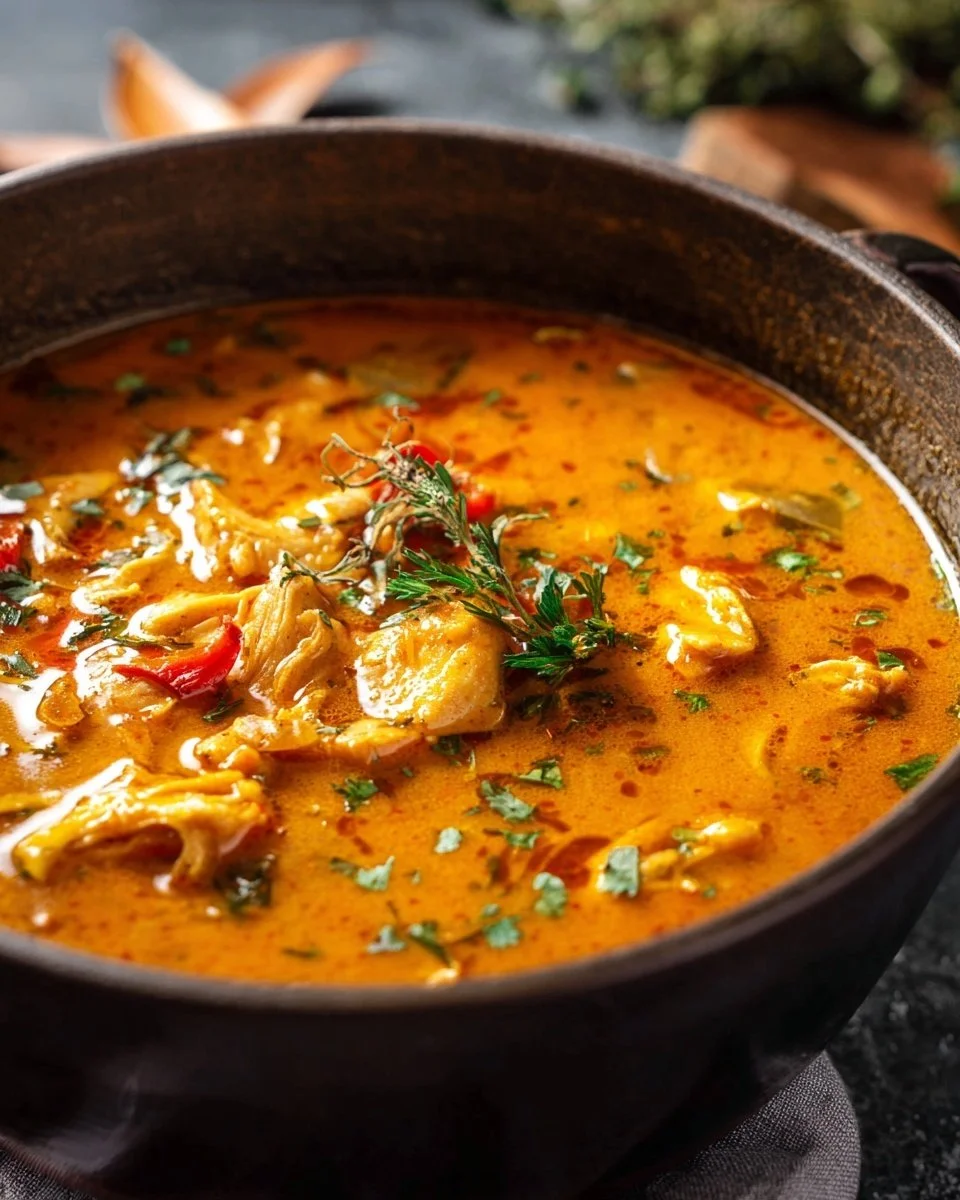 Bowl of delicious curry pumpkin soup garnished with herbs and spices