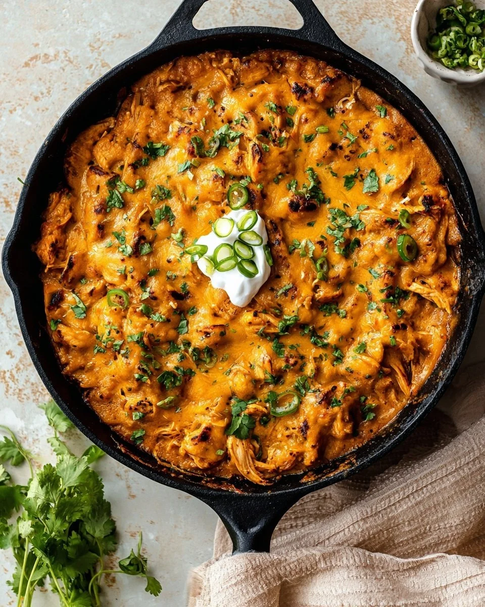 Leftover turkey pumpkin enchilada skillet served with toppings
