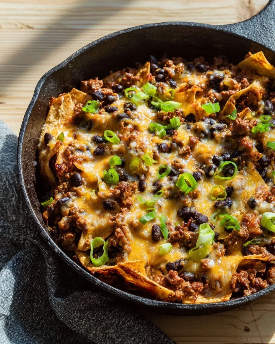 One Pan Enchilada served on a plate, garnished with fresh ingredients.