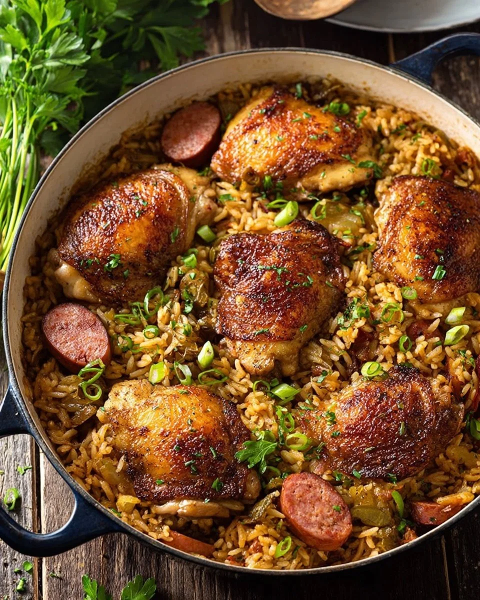 Delicious One Pot Chicken and Dirty Rice cooked with spices and vegetables