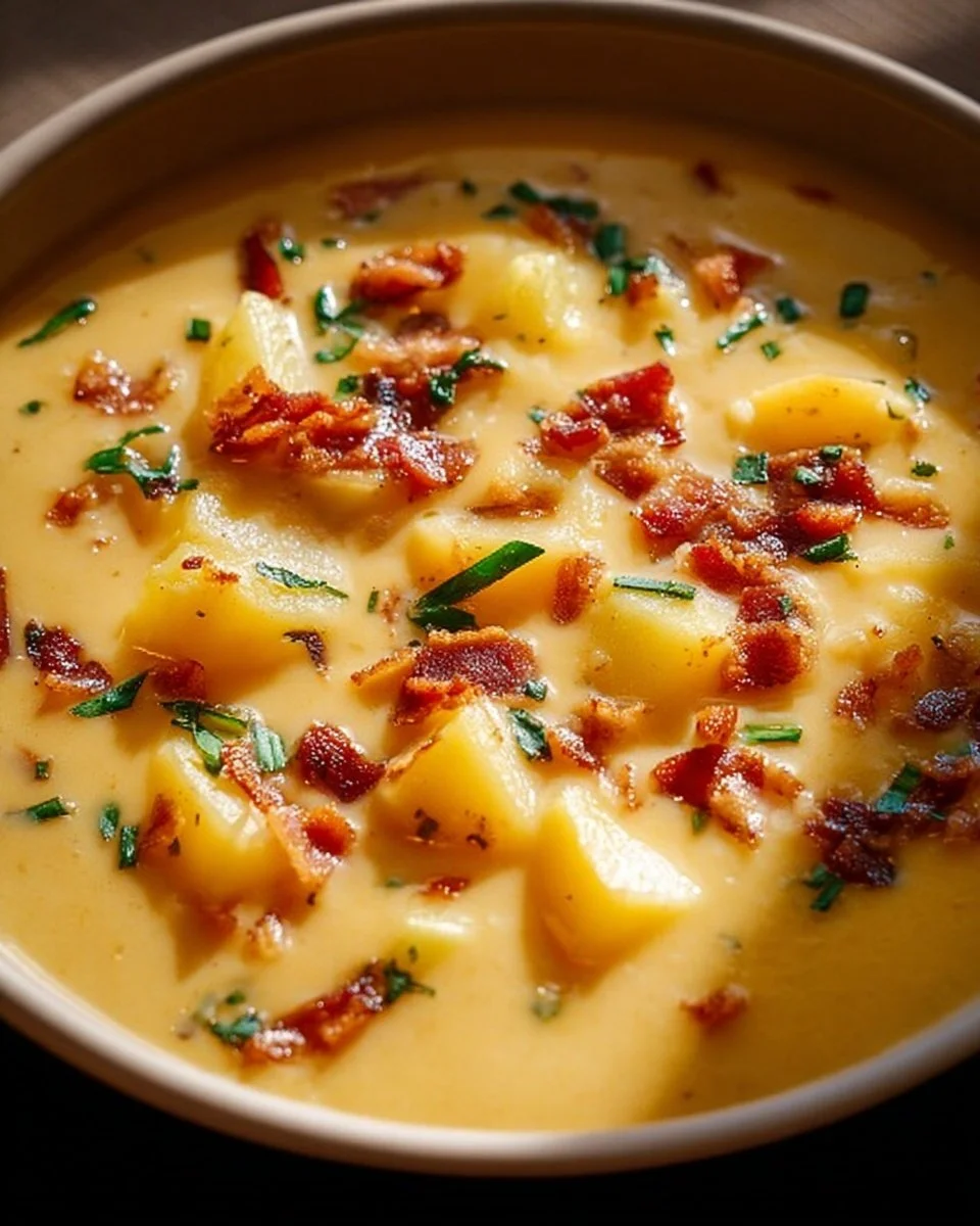Delicious bowl of Outback Steakhouse potato soup garnished with green onions.
