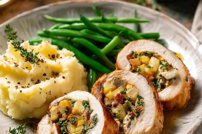 Prosciutto Wrapped Stuffed Turkey Tenderloin with Apples and Kale