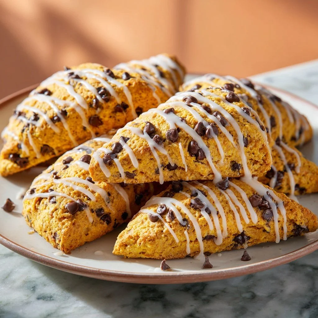 Delicious pumpkin chocolate chip scones fresh out of the oven