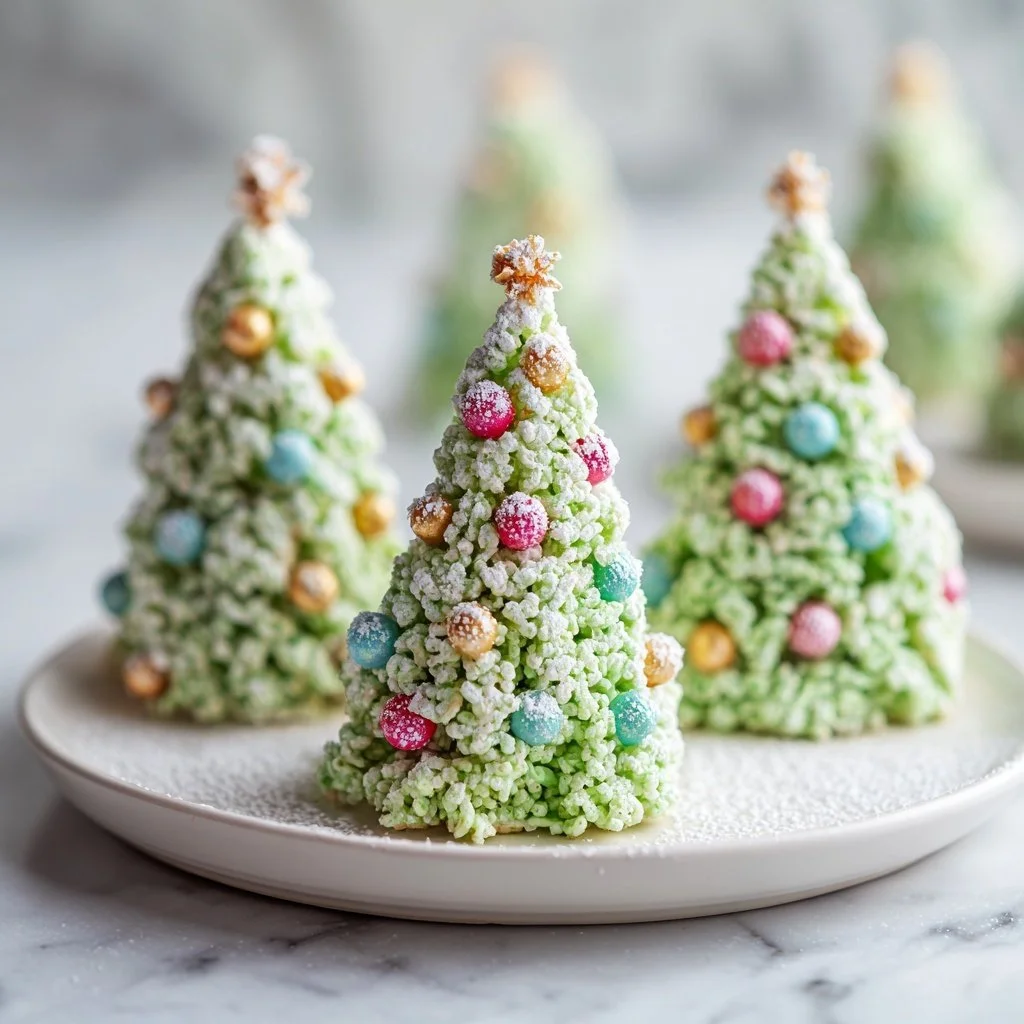 Deliciously decorated Rice Krispie Christmas Trees for festive celebrations.