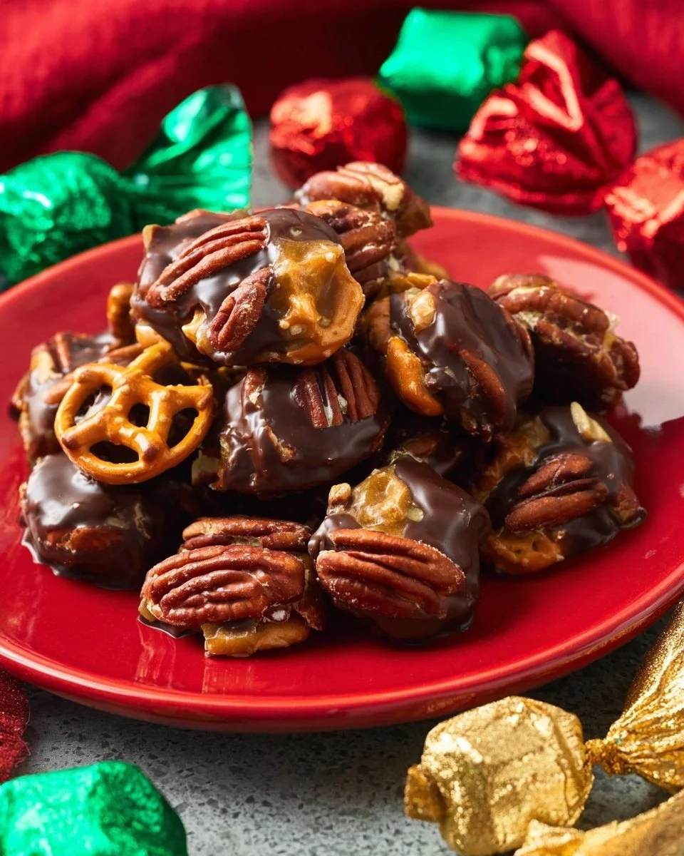 Delicious Rolo Pretzel Turtles with chocolate, caramel, and pretzels