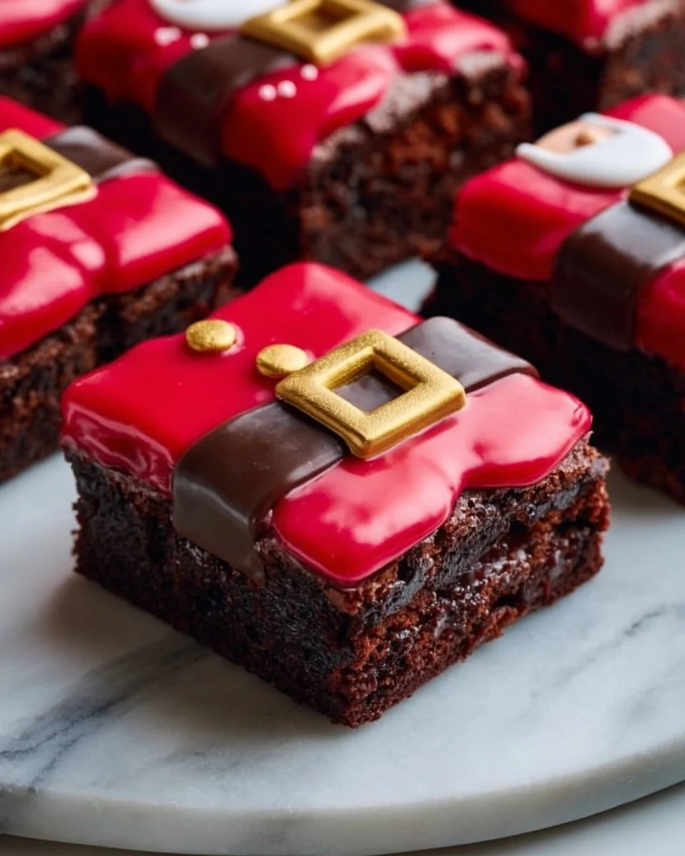 Delicious Santa Belly Brownies decorated for the holiday season