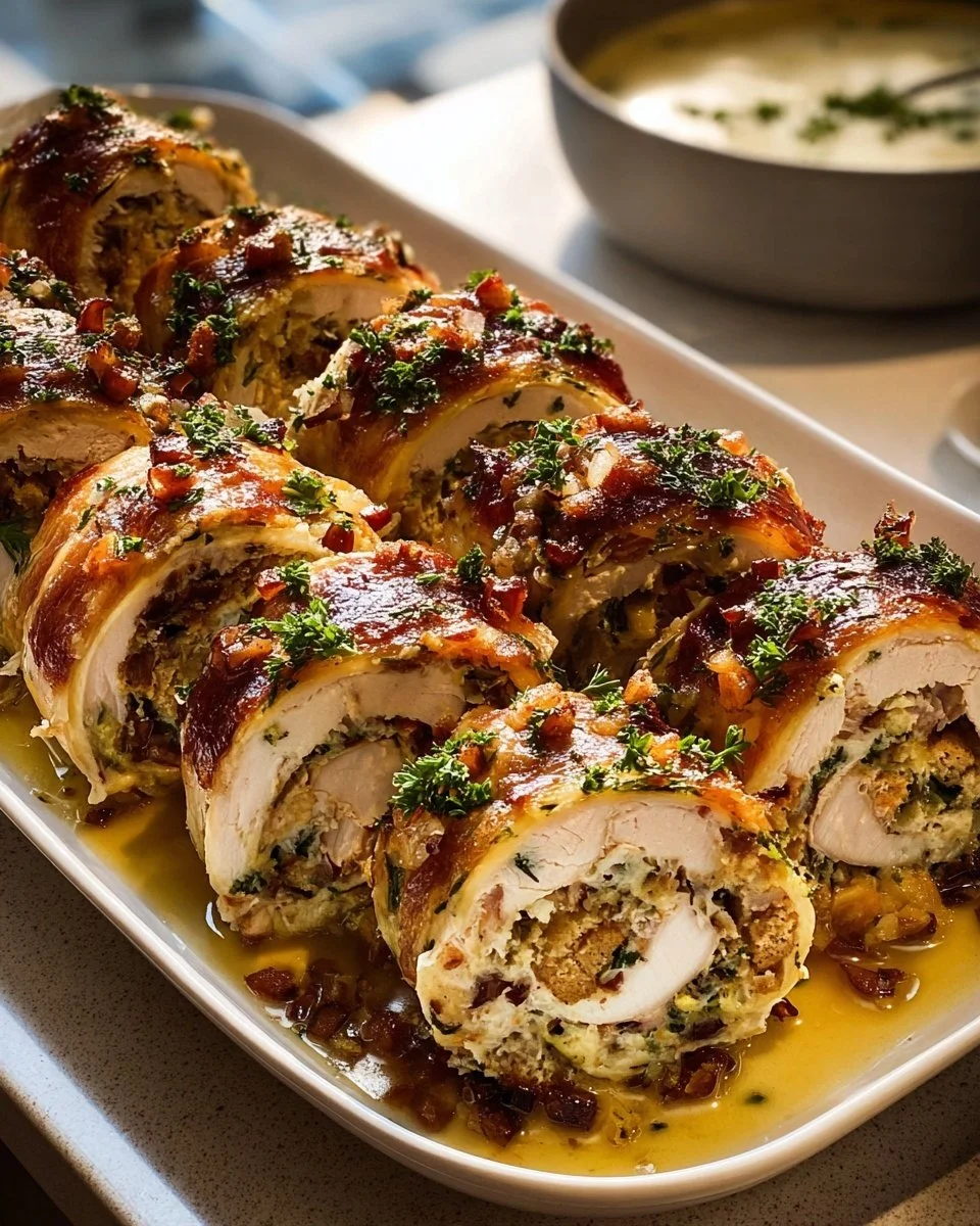 Turkey and Stuffing Roll-Ups recipe showcasing savory ingredients.
