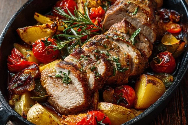 Baked Pork Tenderloin with Vegetables and Spiced Butter
