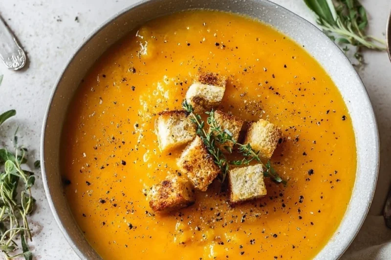 Butternut Squash and Apple Soup with Sage Croutons