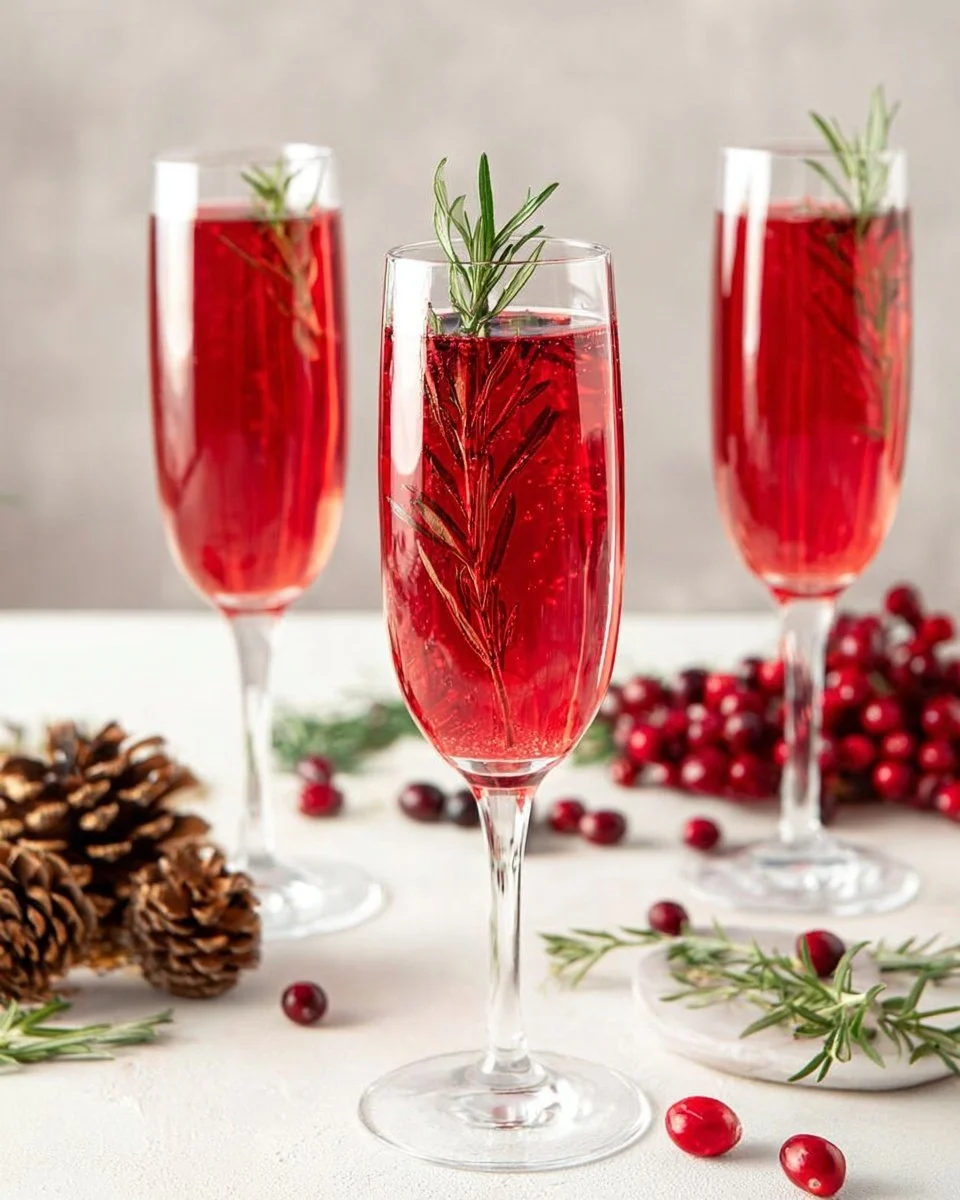 Festive Christmas Mimosa Mocktail served in a glass with garnishes