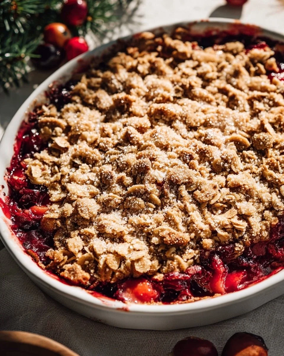 Delicious homemade Cranberry Apple Crisp with oats and fruit topping