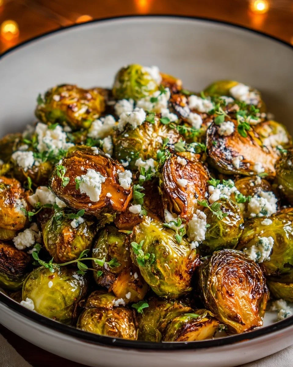 Crispy roasted balsamic Brussels sprouts served in a bowl