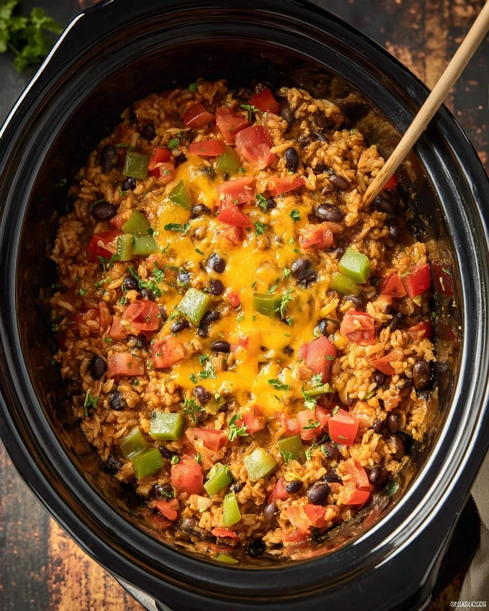 Delicious Crock Pot Taco Casserole with layers of savory ingredients