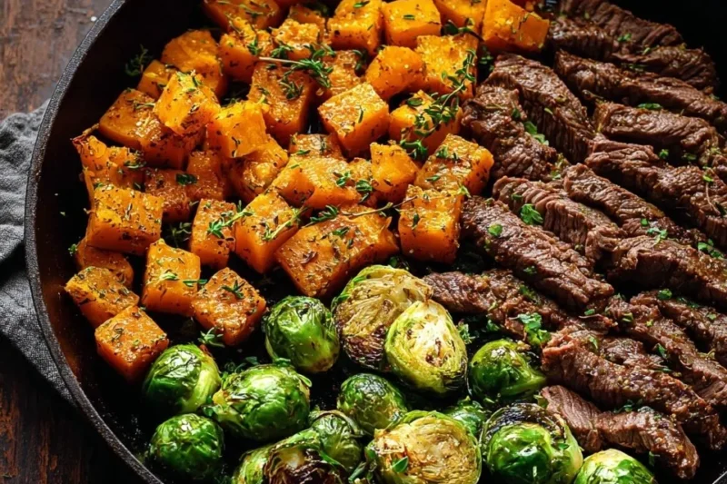 Garlic Butter Steak with Brussels Sprouts and Butternut Squash