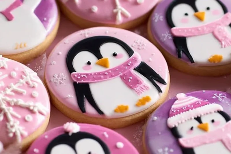 Pink and Purple Penguin Cookies