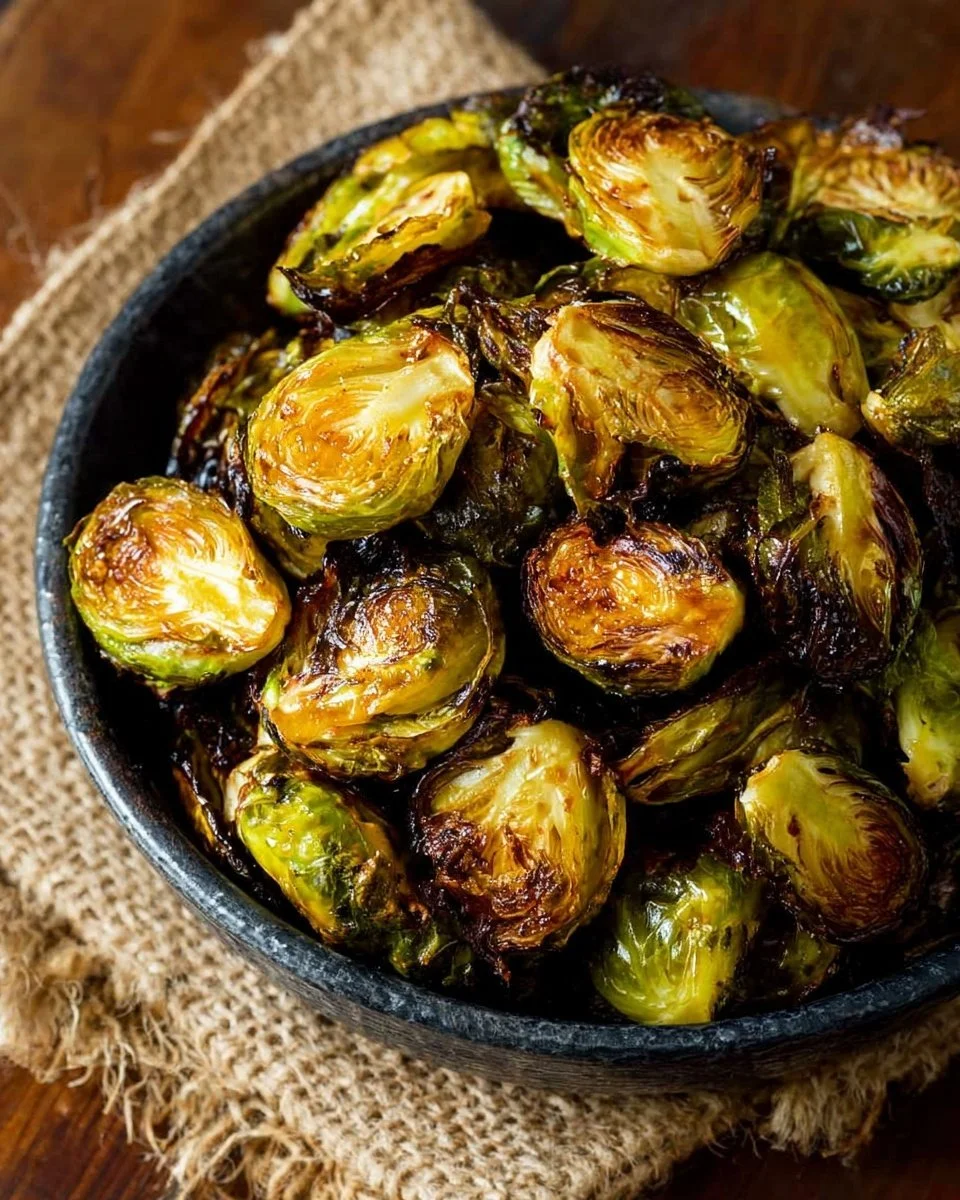 Delicious roasted Brussels sprouts served as a healthy side dish