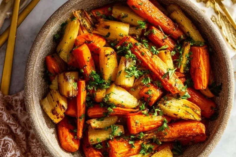 Roasted Carrots and Parsnips with Red Kale