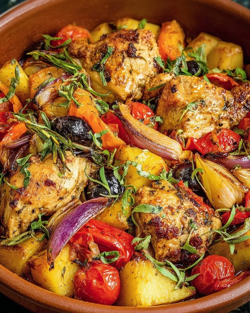Roasted chicken served with colorful vegetables on a plate