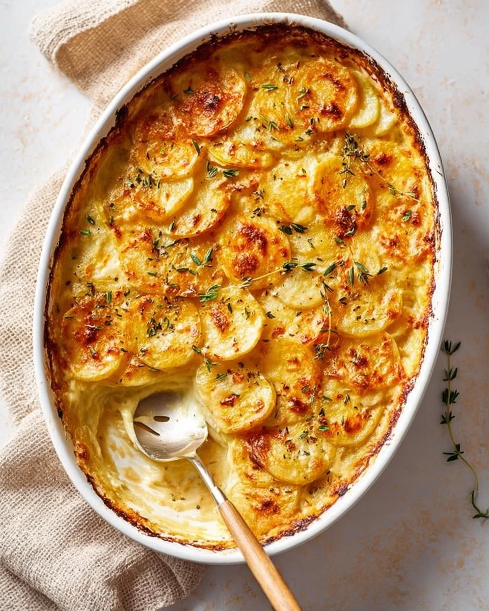 Delicious scalloped potatoes baked with creamy sauce and cheese