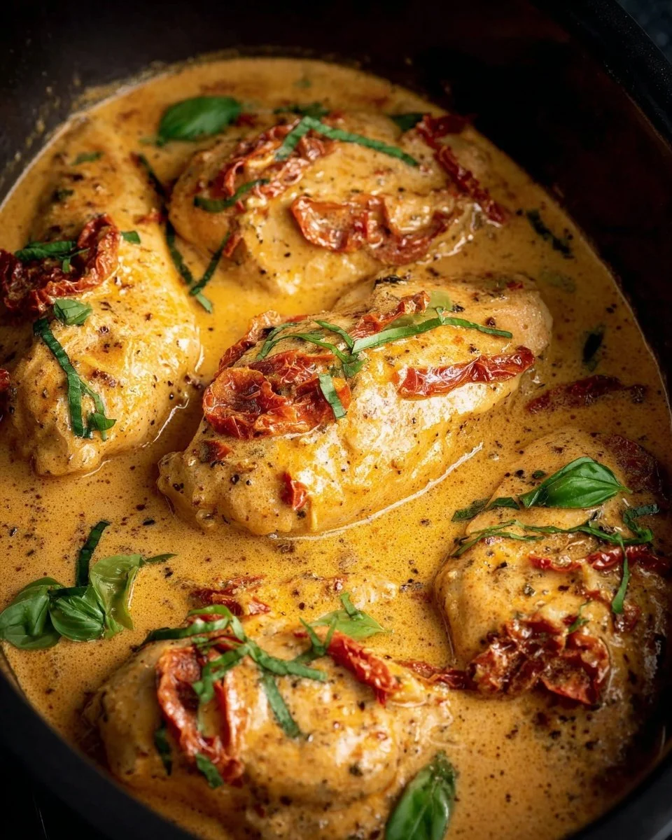 Delicious Slow Cooker Marry Me Chicken garnished with herbs and served on a plate.