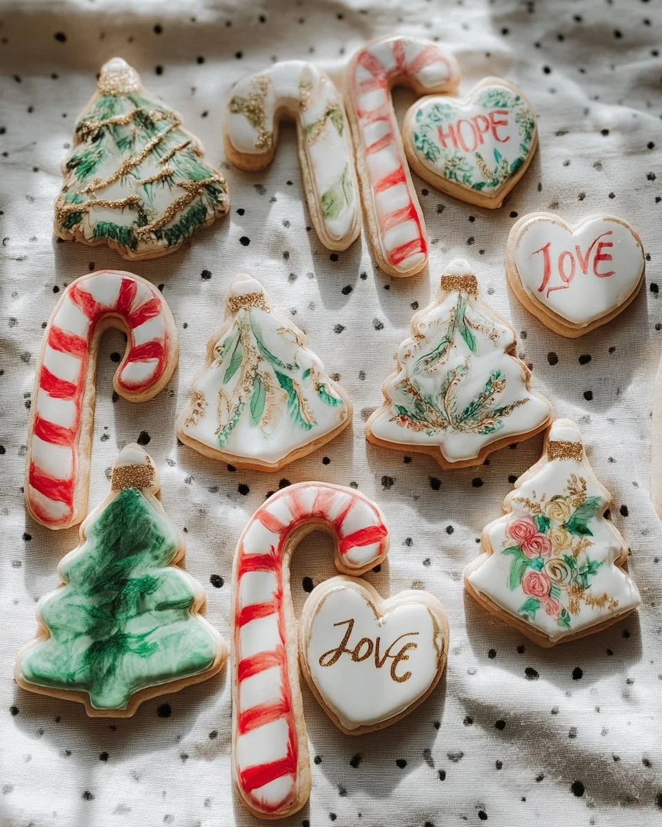 Decorated sugar cookies with royal icing for festive occasions